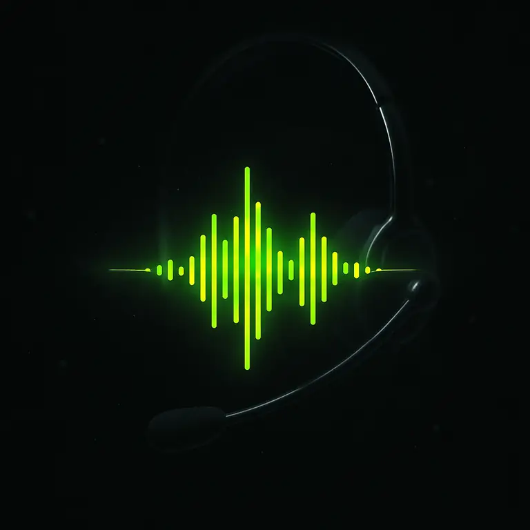 Holographic lime AI voice waveform with dispatch headset silhouette