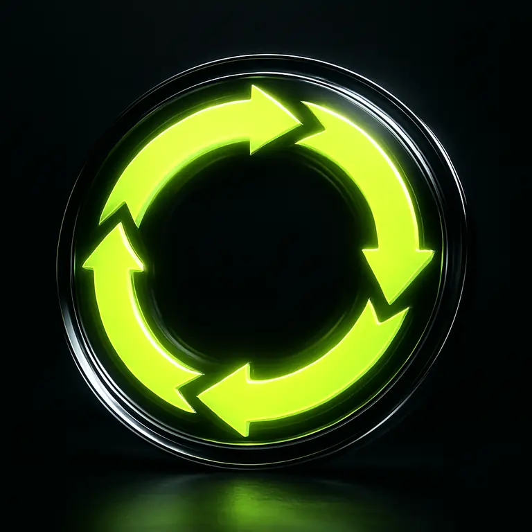 Glowing lime flywheel loop over obsidian