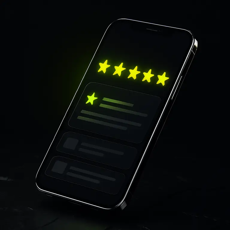 Phone showing a five-star towing company profile with lime glow